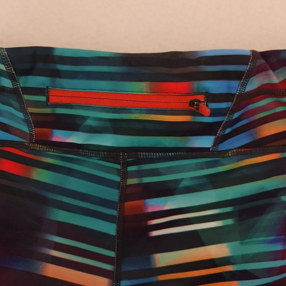 Athleta Womens Multicolor Striped Capri Leggings Size Small Tall Crop Zip Pocket - Picture 7 of 9